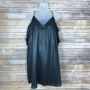 LOFT S Shimmer Cold Shoulder Cami Swing Dress B22